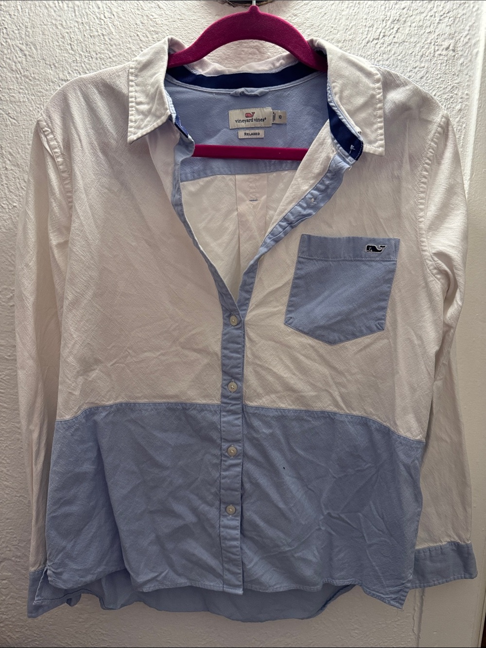 Vineyard Vines Two-Tone White and Light Blue Button-Down Shirt